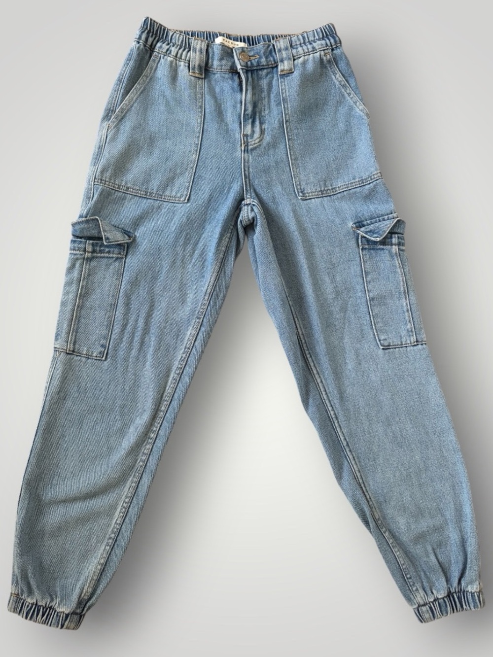 PacSun blue denim cuffed cargo pants with elastic stretch waistband